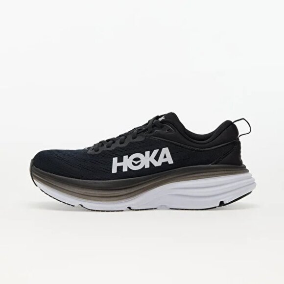 Hoka One One Men's Black White Bondi 8 Mesh Athletic Running Shoes Size 8D